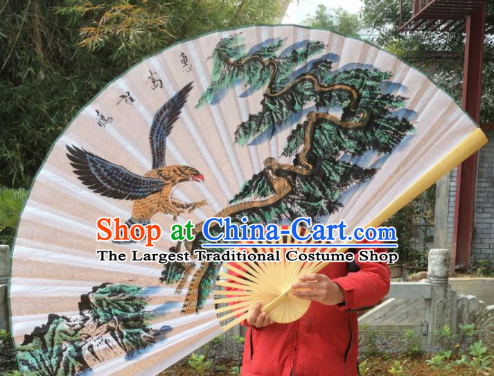 Chinese Traditional Handmade Silk Fans Decoration Crafts Ink Painting Eagle Folding Fans