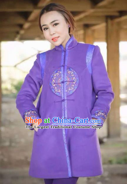 Chinese Mongol Minority Ethnic Costume Traditional Mongolian Purple Coat for Women