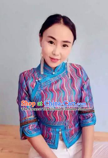 Chinese Mongol Minority Ethnic Costume Traditional Mongolian Purple Blouse for Women