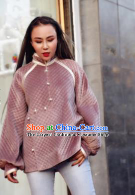 Chinese Traditional Mongol Ethnic Costume Mongolian Minority Nationality Pink Blouse for Women