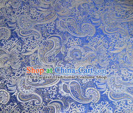 Asian Chinese Traditional Palace Pattern Design Blue Brocade Fabric Silk Fabric Chinese Fabric Material