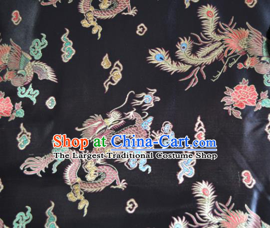 Asian Chinese Traditional Palace Dragon Phoenix Pattern Design Black Brocade Fabric Silk Fabric Chinese Fabric Material