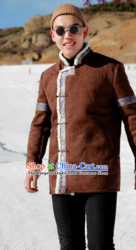 Chinese Traditional Mongol Ethnic Costume Mongolian Minority Nationality Suede Fabric Jacket for Men