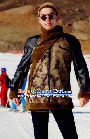 Chinese Traditional Mongol Ethnic Costume Mongolian Minority Nationality Camouflage Coat for Men