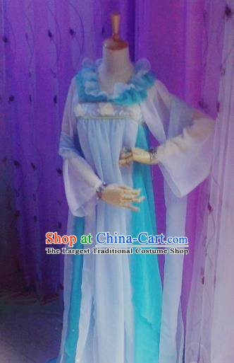Traditional Chinese Cosplay Costumes Ancient Court Maid Embroidered Blue Hanfu Dress for Women