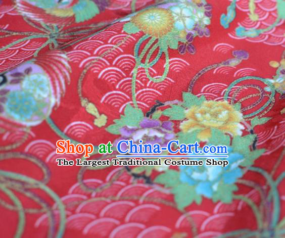 Asian Chinese Traditional Fabric Peony Pattern Design Red Brocade Fabric Chinese Costume Silk Fabric Material