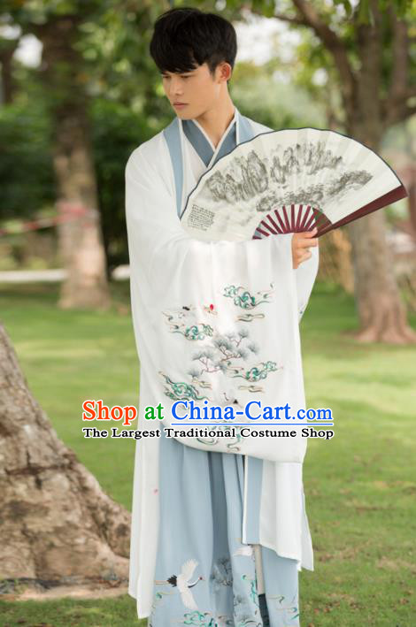 Traditional Chinese Jin Dynasty Nobility Childe Costumes Ancient Scholar Embroidered Hanfu Clothing for Men