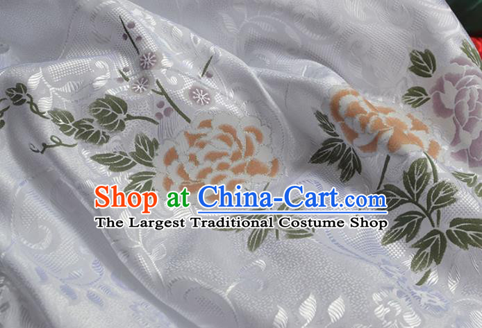 Asian Chinese Fabric Traditional Peony Pattern Design White Brocade Fabric Chinese Costume Silk Fabric Material