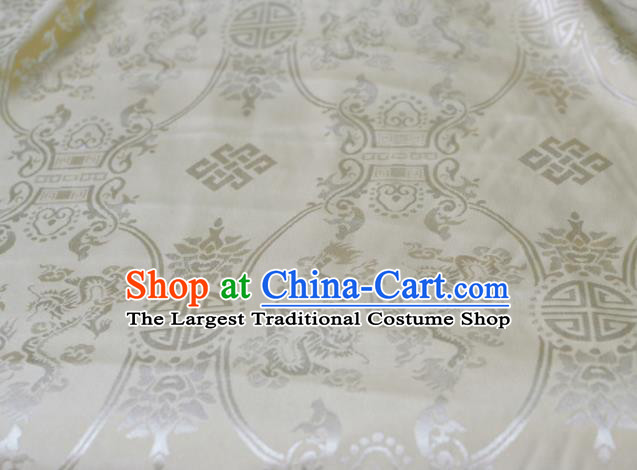 Asian Chinese Fabric Traditional Dragons Pattern Design White Brocade Fabric Chinese Costume Silk Fabric Material