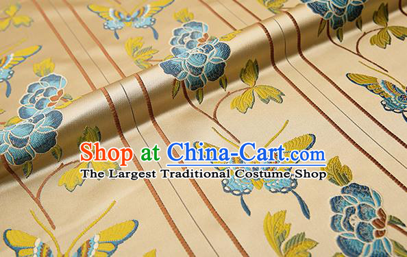 Asian Chinese Brocade Fabric Traditional Blue Butterfly Pattern Design Satin Cushion Silk Fabric Material