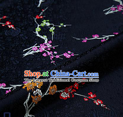 Asian Chinese Black Brocade Fabric Traditional Plum Blossom Pattern Design Satin Tang Suit Silk Fabric Material