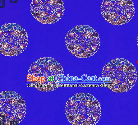 Traditional Chinese Royalblue Brocade Fabric Asian Dragons Pattern Design Satin Cushion Silk Fabric Material