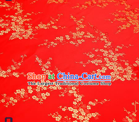 Chinese Traditional Red Brocade Fabric Asian Plum Blossom Pattern Design Satin Tang Suit Silk Fabric Material