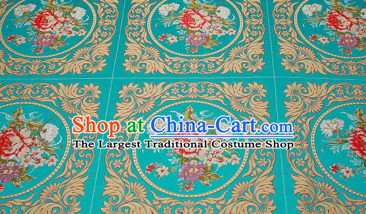 Chinese Traditional Green Brocade Fabric Asian Embroidery Peony Pattern Design Satin Cushion Silk Fabric Material