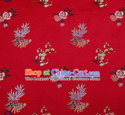 Chinese Traditional Wine Red Brocade Fabric Classical Plum Blossom Orchid Bamboo Chrysanthemum Pattern Design Satin Tang Suit Silk Fabric Material