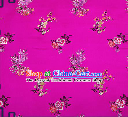 Chinese Traditional Rosy Brocade Fabric Classical Plum Blossom Orchid Bamboo Chrysanthemum Pattern Design Satin Tang Suit Silk Fabric Material