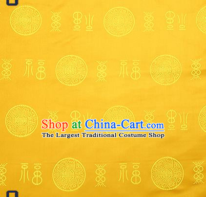 Chinese Traditional Yellow Brocade Drapery Classical Fu Character Pattern Design Satin Tang Suit Silk Fabric Material