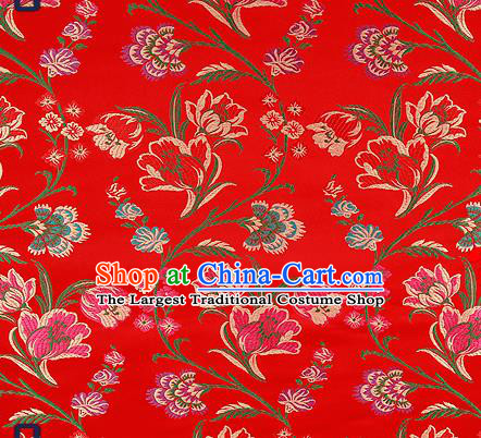 Traditional Chinese Red Brocade Drapery Classical Tulipa Pattern Design Satin Cheongsam Silk Fabric Material