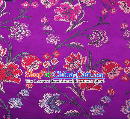 Traditional Chinese Purple Brocade Drapery Classical Tulipa Pattern Design Satin Cheongsam Silk Fabric Material