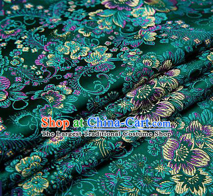 Chinese Traditional Deep Green Brocade Drapery Classical Peony Pattern Design Satin Tang Suit Qipao Silk Fabric Material