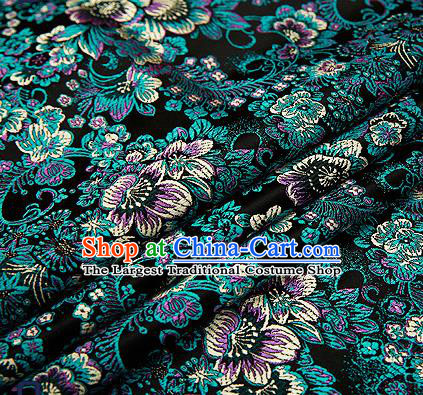 Chinese Traditional Black Brocade Drapery Classical Peony Pattern Design Satin Tang Suit Qipao Silk Fabric Material