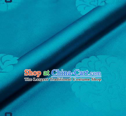 Traditional Chinese Brocade Drapery Classical Pattern Design Blue Satin Qipao Silk Fabric Material