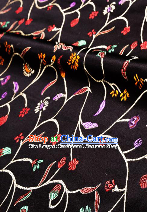 Asian Chinese Traditional Fabric Black Brocade Silk Material Classical Chili Flowers Pattern Design Satin Drapery