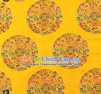 Asian Chinese Traditional Fabric Tang Suit Yellow Brocade Silk Material Classical Dragons Pattern Design Satin Drapery
