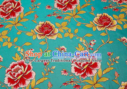 Traditional Chinese Green Satin Brocade Drapery Classical Embroidery Peony Pattern Design Cushion Silk Fabric Material