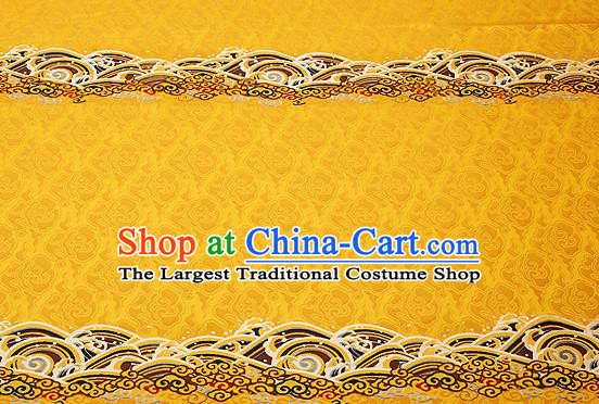 Traditional Chinese Yellow Satin Brocade Drapery Classical Embroidery Clouds Pattern Design Cushion Silk Fabric Material