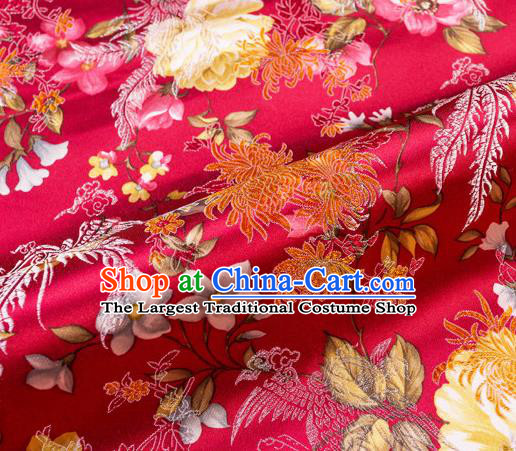 Traditional Chinese Classical Wine Red Satin Brocade Drapery Chrysanthemum Peony Pattern Design Qipao Dress Silk Fabric Material