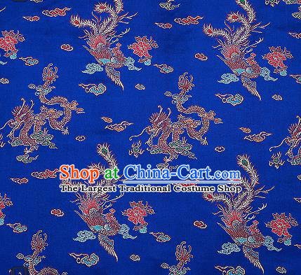 Traditional Chinese Classical Royalblue Satin Brocade Drapery Dragon Phoenix Pattern Design Qipao Dress Silk Fabric Material