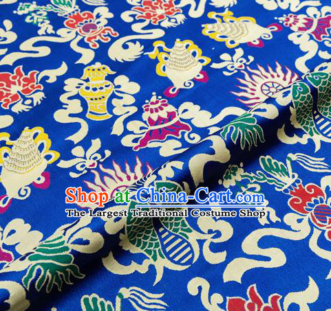 Traditional Chinese Royalblue Nanjing Brocade Drapery Classical Fishes Pattern Design Satin Qipao Dress Silk Fabric Material