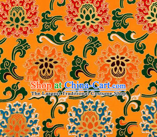 Traditional Chinese Tang Suit Silk Fabric Golden Nanjing Brocade Material Classical Lotus Pattern Design Satin Drapery