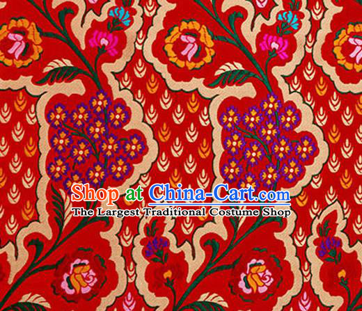 Traditional Chinese Tang Suit Red Nanjing Brocade Material Silk Fabric Classical Flowers Pattern Design Satin Drapery