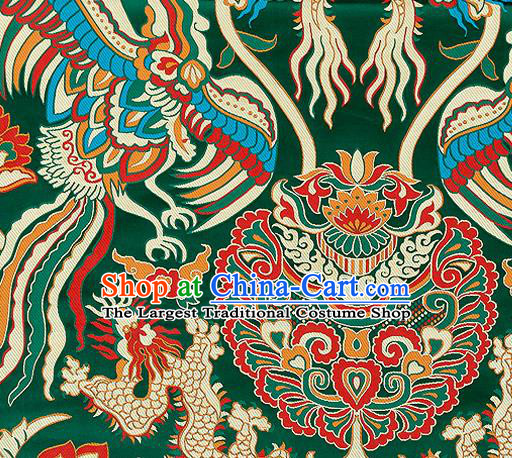 Asian Chinese Traditional Green Satin Fabric Tang Suit Nanjing Brocade Silk Material Classical Phoenix Dragon Pattern Design Drapery