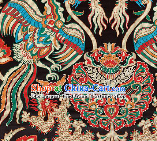 Asian Chinese Traditional Black Satin Fabric Tang Suit Nanjing Brocade Silk Material Classical Phoenix Dragon Pattern Design Drapery