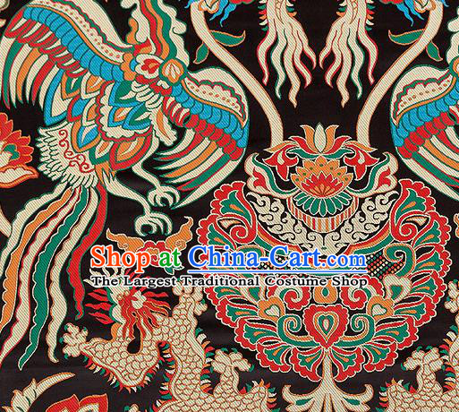 Asian Chinese Traditional Black Satin Fabric Tang Suit Nanjing Brocade Silk Material Classical Phoenix Dragon Pattern Design Drapery