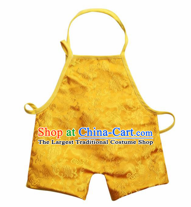 Chinese Classical Yellow Brocade Bellyband Traditional Baby Embroidered Dragons Pantyhose Stomachers for Kids