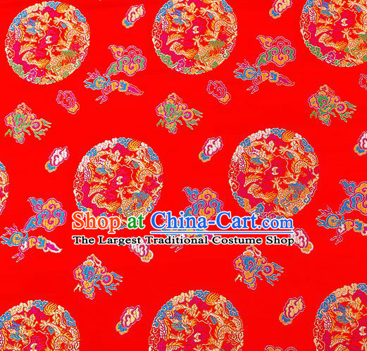 Asian Chinese Traditional Satin Fabric Tang Suit Red Brocade Silk Material Classical Clouds Dragons Pattern Design Drapery