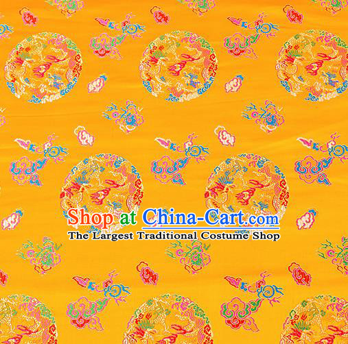 Asian Chinese Traditional Satin Fabric Tang Suit Yellow Brocade Silk Material Classical Clouds Dragons Pattern Design Drapery