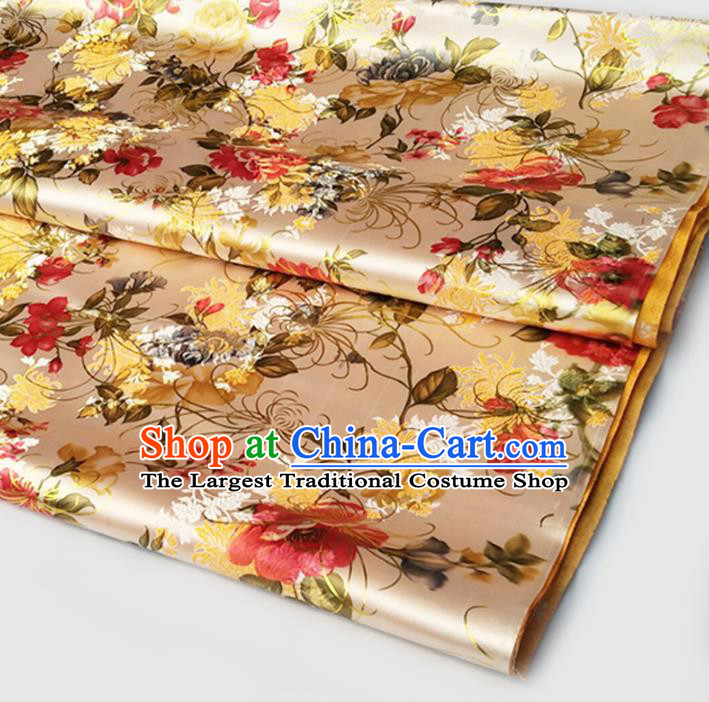 Asian Chinese Traditional Fabric Tang Suit Golden Brocade Silk Material Classical Chrysanthemum Pattern Design Satin Drapery