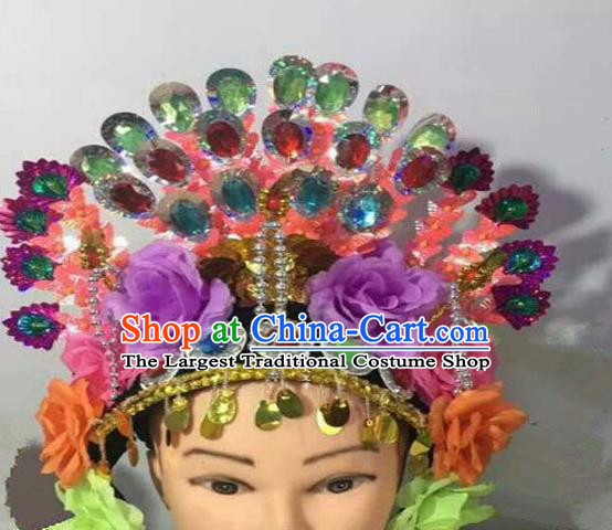 Chinese Traditional Folk Dance Purple Peony Hair Accessories Ancient Peking Opera Diva Headwear for Women