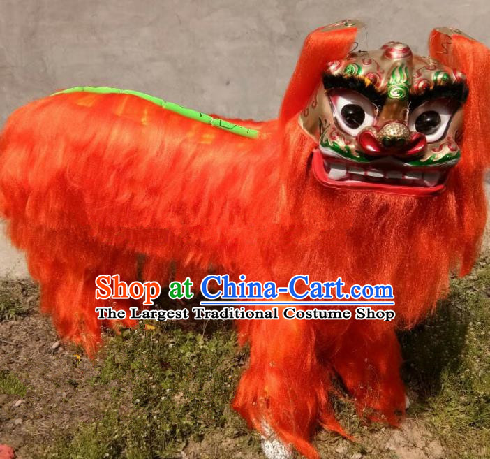 Chinese Traditional Lion Dance Orange Fur Costumes Spring Festival Lion Dance Props for Kids