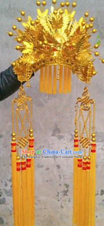 Chinese Traditional Peking Opera Queen Hair Accessories Ancient Bride Golden Phoenix Coronet Headwear for Women