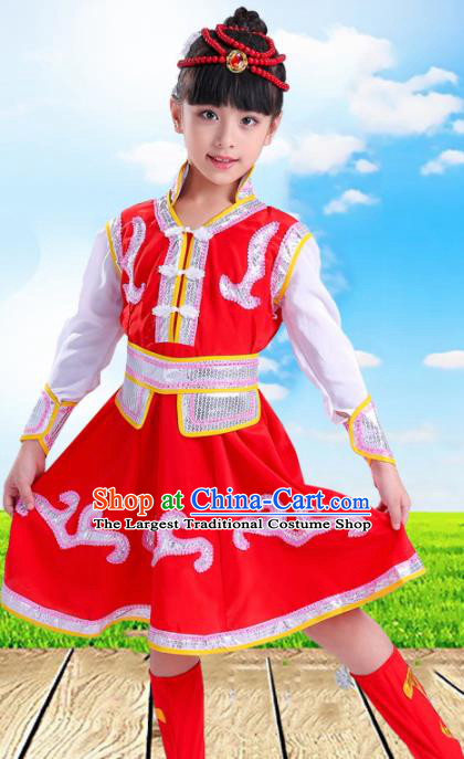 Chinese Traditional Ethnic Costumes Mongolian Nationality Folk Dance Dress for Kids