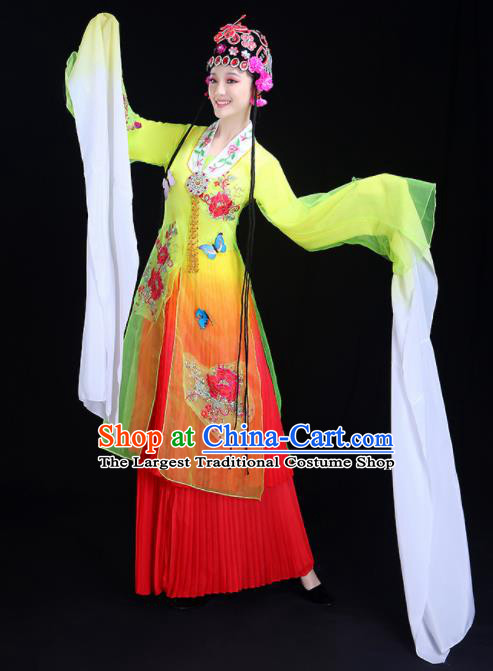 Chinese Traditional Classical Dance Costumes Folk Dance Beijing Opera Water Sleeve Yellow Dress for Women