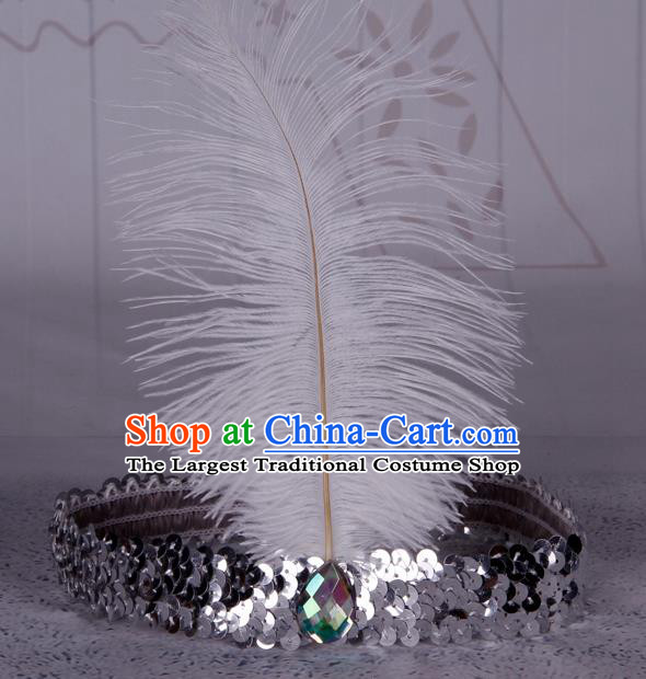 Top Grade Catwalks Headwear Halloween Cosplay Hair Accessories White Feather Hair Clasp