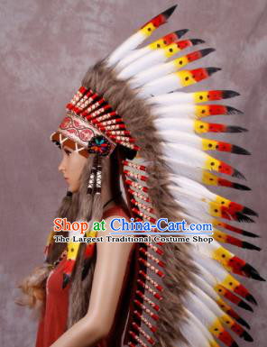 Halloween Performance Catwalks Headwear Cosplay Apache Knight Hair Accessories Feather Hat for Adults