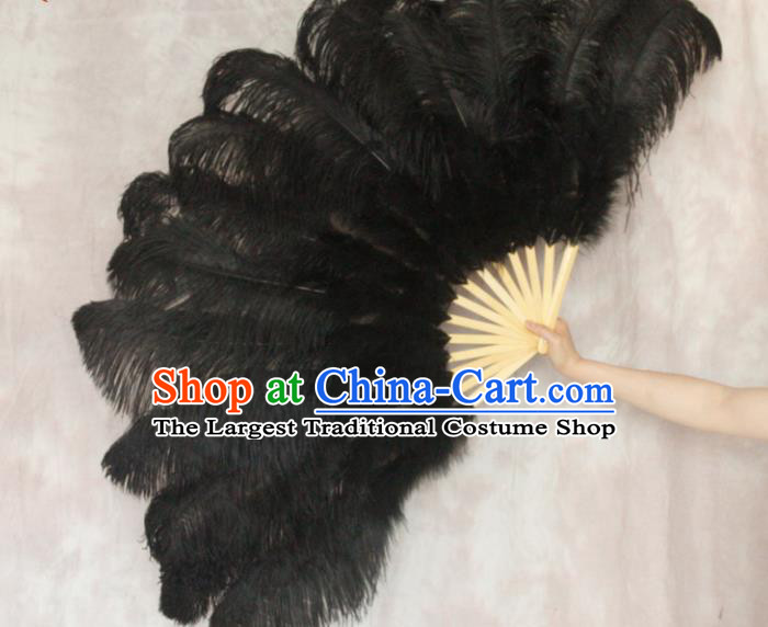 Top Grade Black Feather Fans Halloween Cosplay Folding Fans Belly Dance Fan